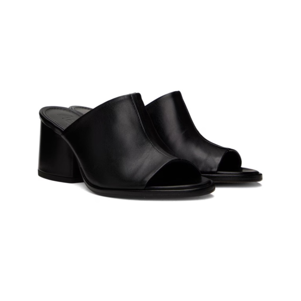 Aeyde Amanda heeled mule in black nappa leather